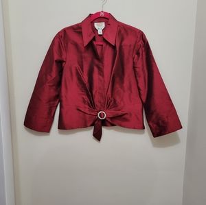 TALBOTs PETITES 12 Pure Silk RED Long Sleeve Buckle Blouse Woman HOLIDAYS PARTY.